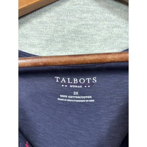 Talbots Womens Navy Tunic Embroidery 3/4 Sleeves Size 2X Patriotic - Picture 3 of 4